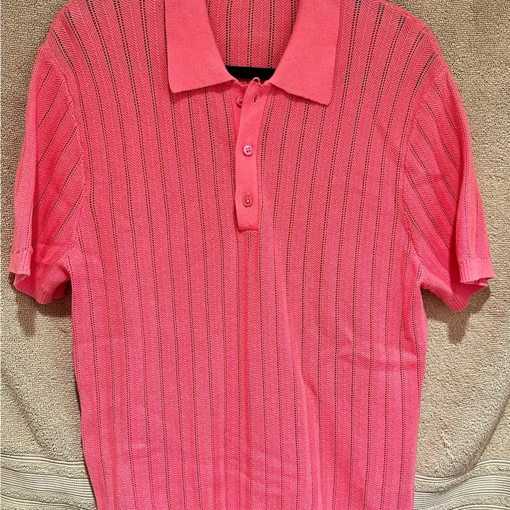 Vibrant Pink Polo Shirt with Ribbed Texture
